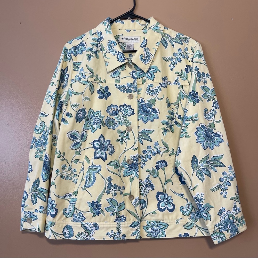 Appleseed’s Women’s Size 18 Jacket Yellow Blue Floral Blazer w/Pockets